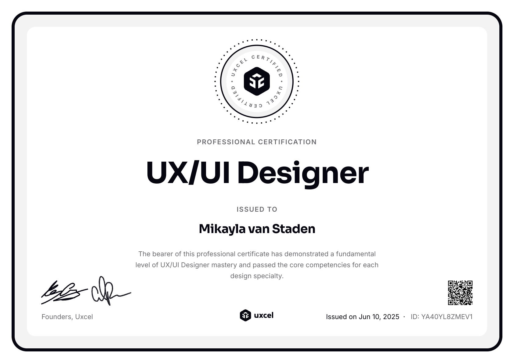 Mikayla's certificate